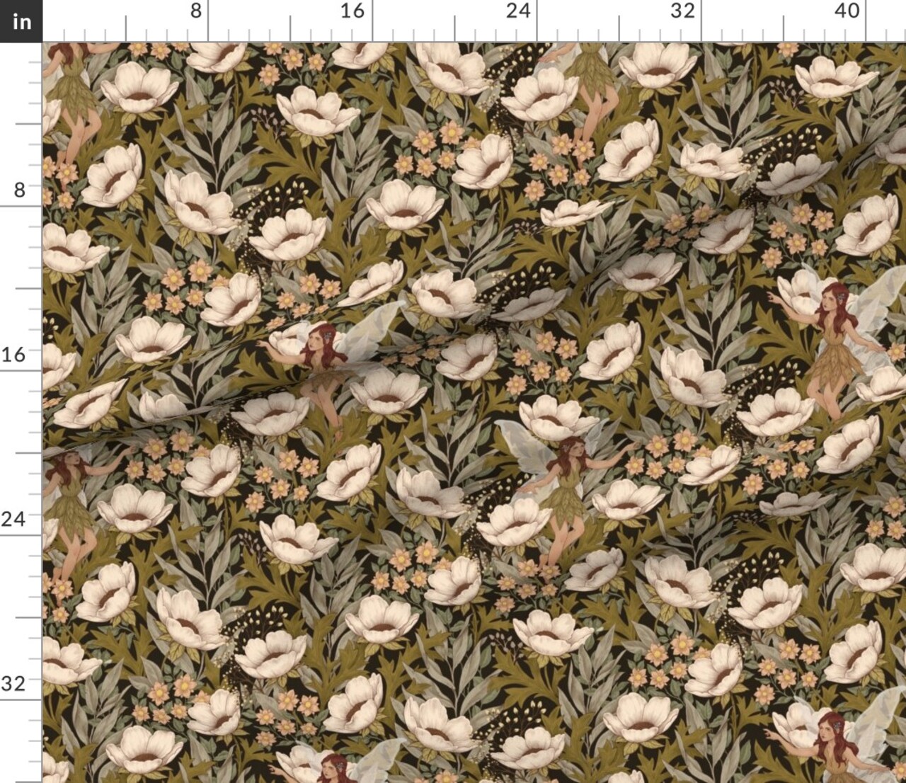 Various Fabrics by the Yard or Fat Quarter Fairy Tale Poppy Floral Neutral Colors Botanical Cottagecore Wildflower Meadow Custom Printed Fabric by Spoonflower